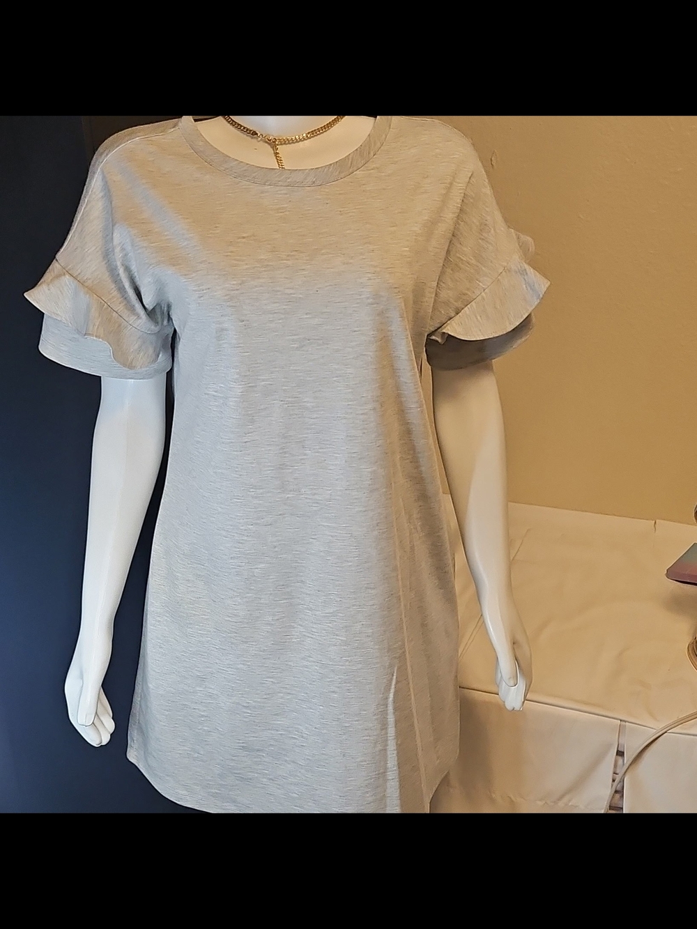 Vince Camuto Light Gray Ruffle Sleeve Tunic
